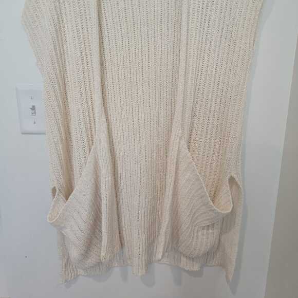Free People Duster Vest Size XS Ivory Sloppy Pocket Cotton Linen Open Knit Boho - Picture 3 of 8